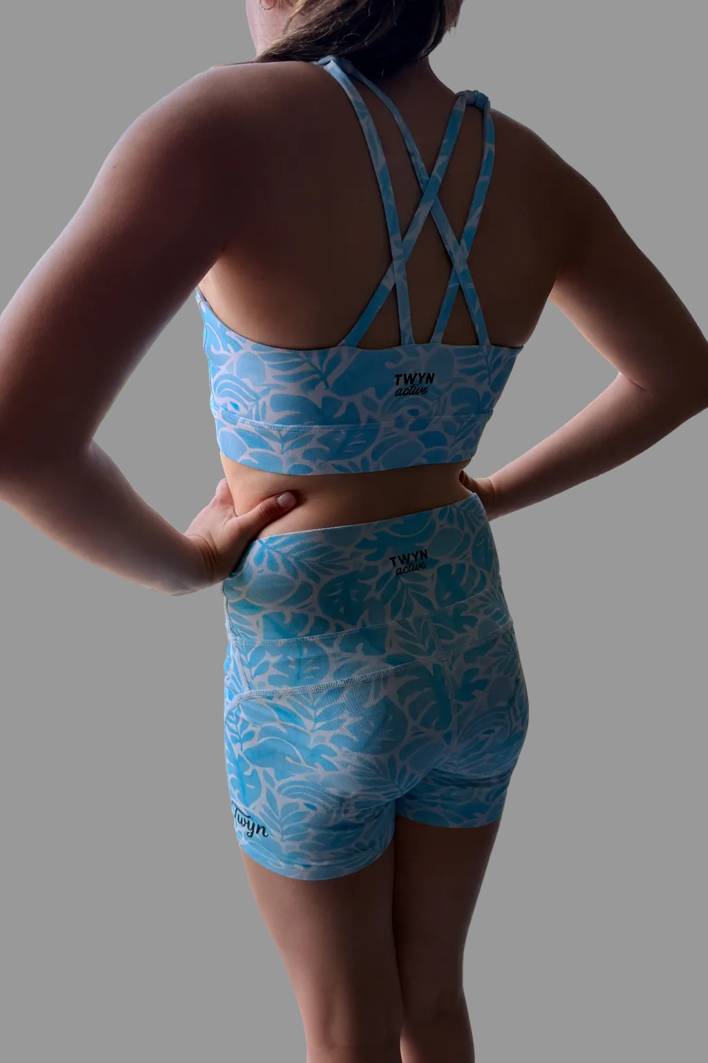 Girls Australian activewear. Girl wearing high waisted bike shorts