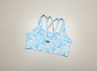 The Coco crop top - detail of blue tropical pattern