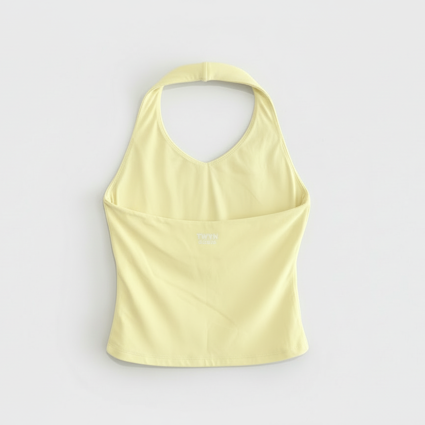Pastel Yellow girls halter top by Twyn Active