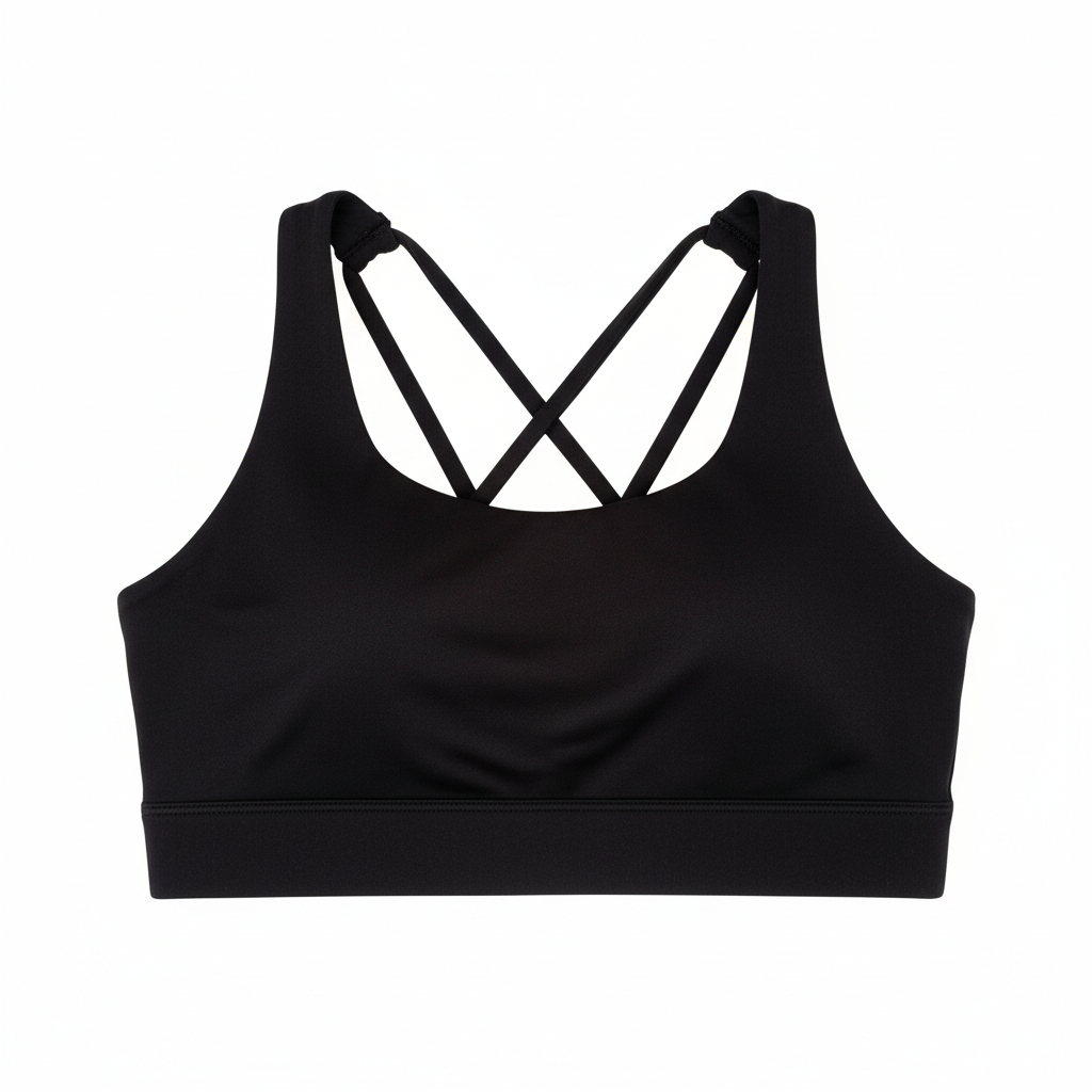 Girls Black sports bra with criss-cross straps on a white background