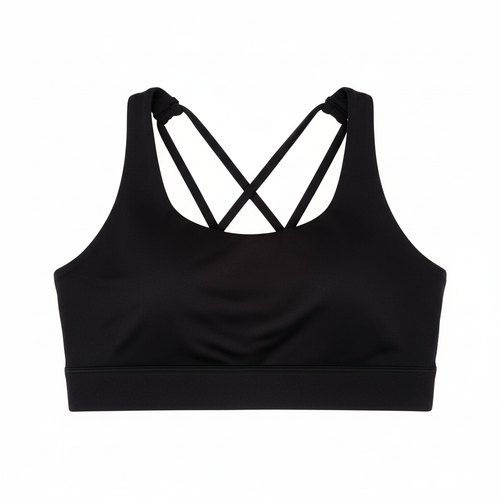 Girls Black sports bra with criss-cross straps on a white background
