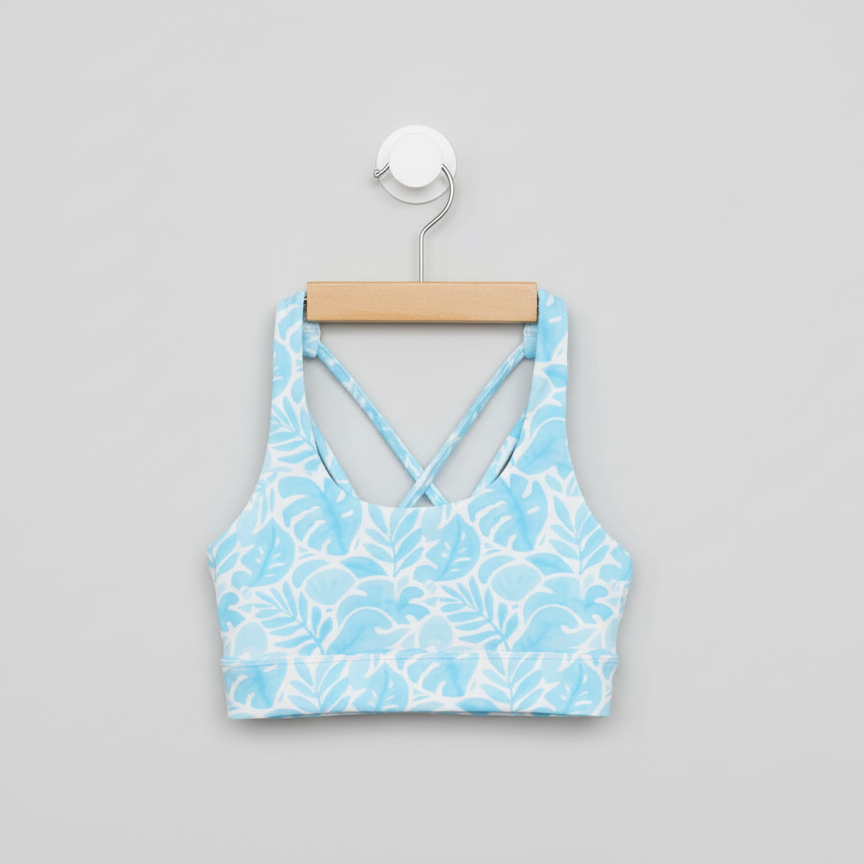 Girls blue and white tropical crop top Australia