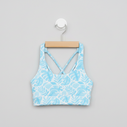 Girls blue and white tropical crop top Australia