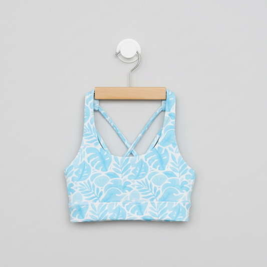 Girls blue and white tropical crop top Australia