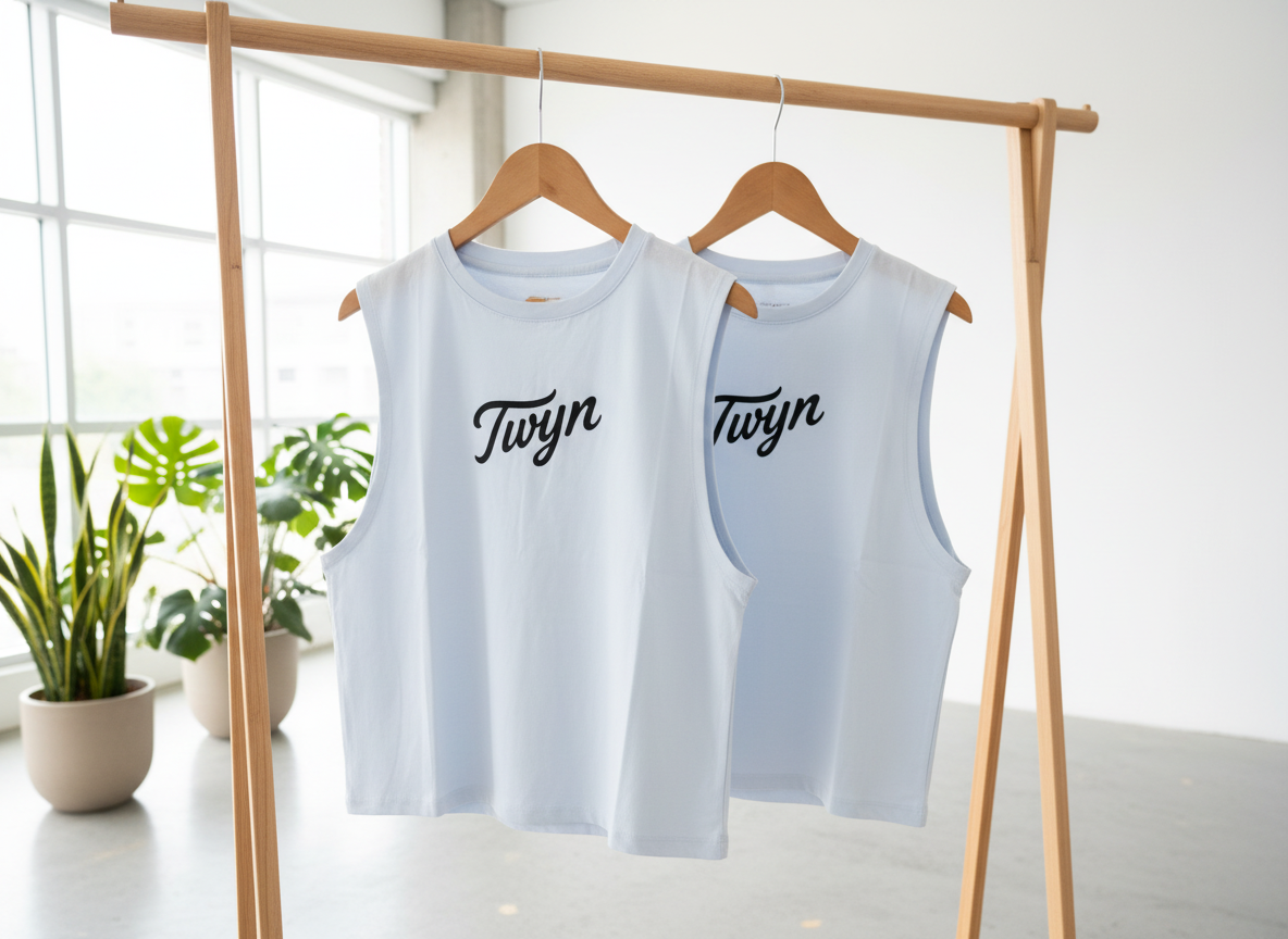 Pastel blue organic cotton tank top - front view