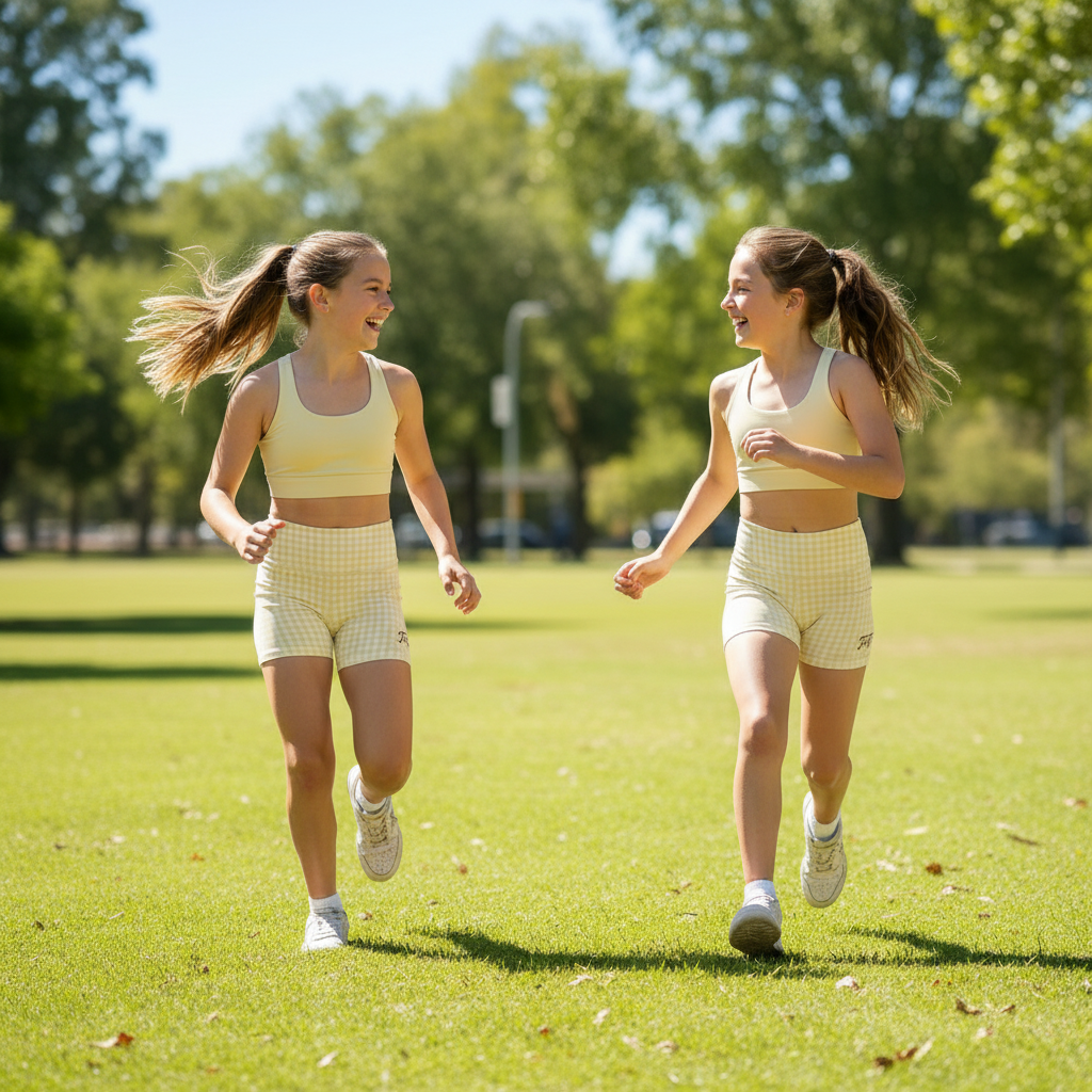 Twyn Active girls activewear bike shorts in pastel yellow gingham